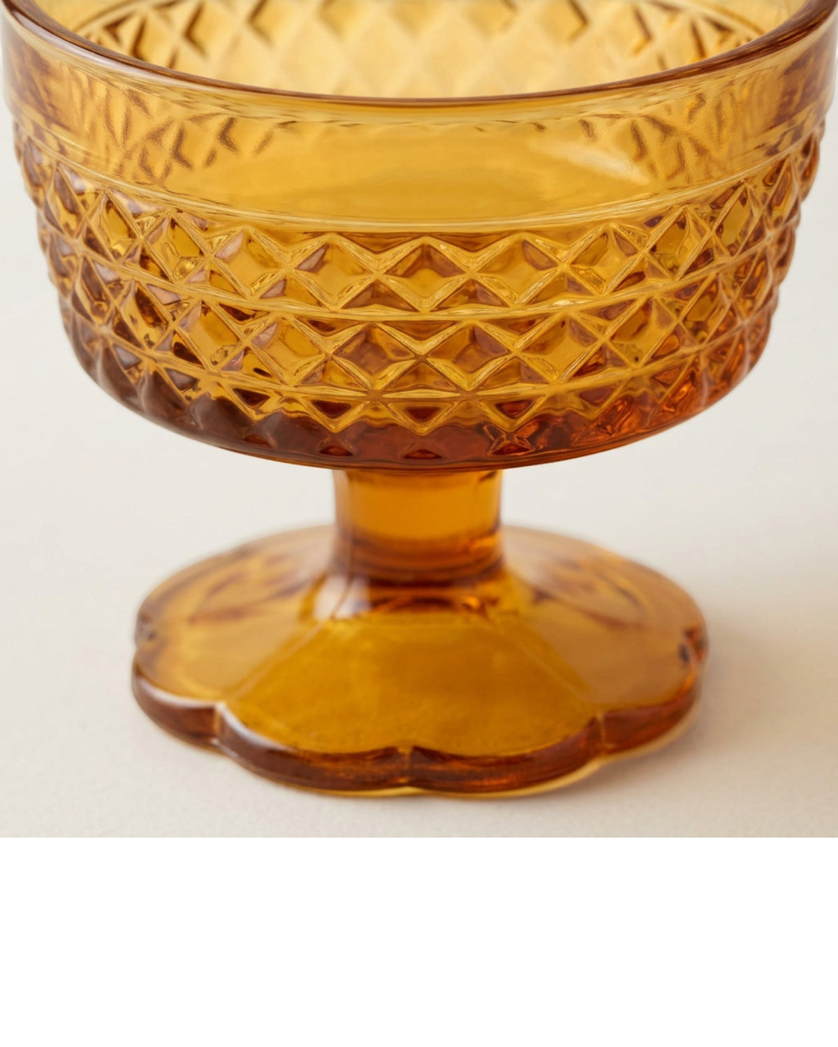 Hjxwt Eleven Ounce Diamond Lattice Footed Pressed Glass Amber - Detail view