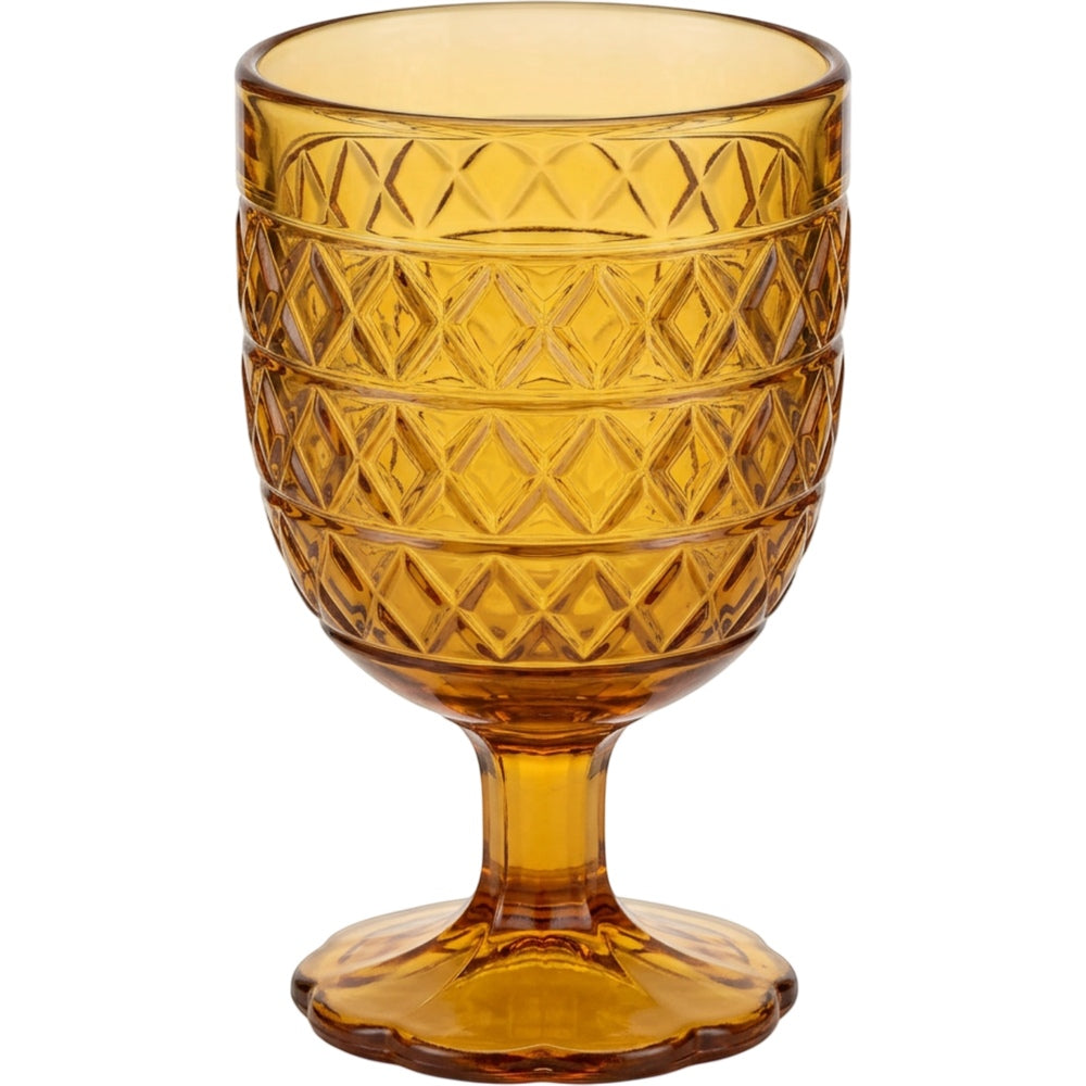 Hjxwt Eleven Ounce Diamond Lattice Footed Pressed Glass Amber - Product view