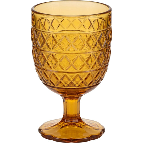 Hjxwt Eleven Ounce Diamond Lattice Footed Pressed Glass Amber - Product view