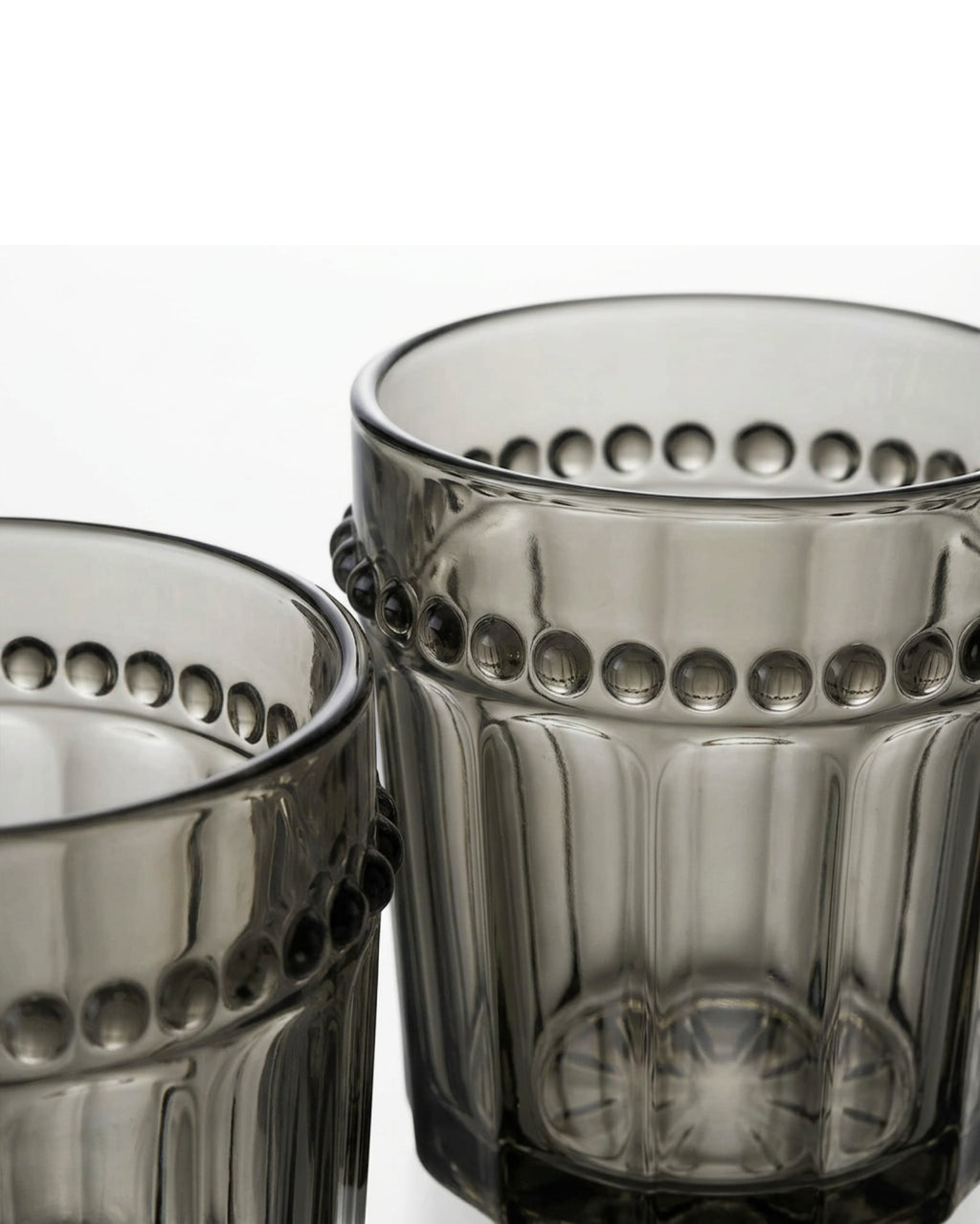 Hjxwt Two Pack Nine Ounce Beaded Crown Fluted Glass Cups Smoke - Detail view