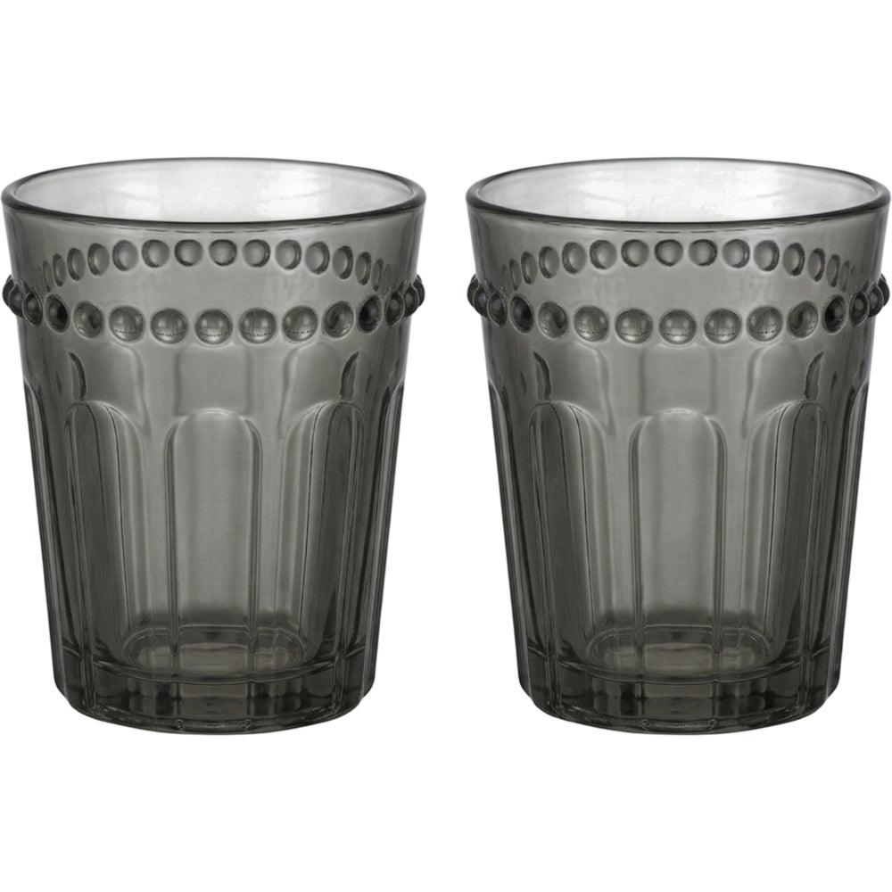Hjxwt Two Pack Nine Ounce Beaded Crown Fluted Glass Cups Smoke - Product view