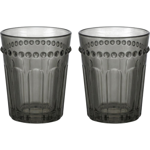 Hjxwt Two Pack Nine Ounce Beaded Crown Fluted Glass Cups Smoke - Product view