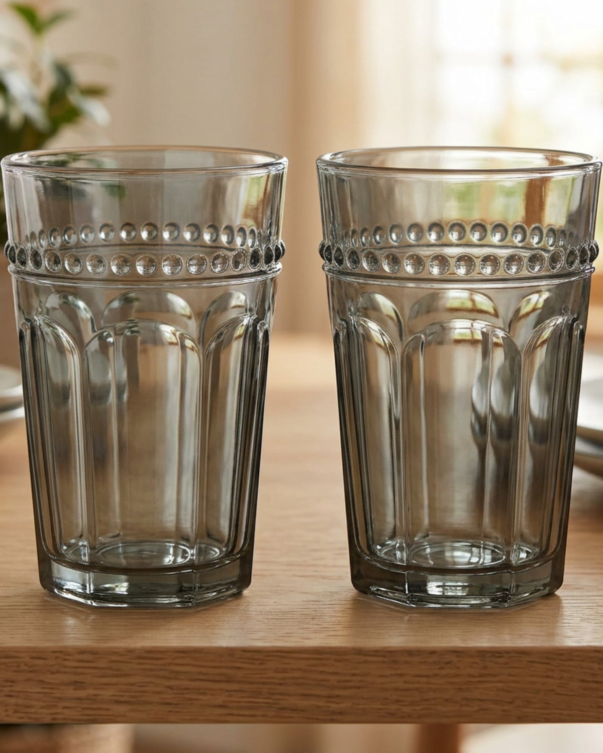 Hjxwt Two Pack Nine Ounce Beaded Crown Fluted Glass Cups Smoke - Lifestyle view